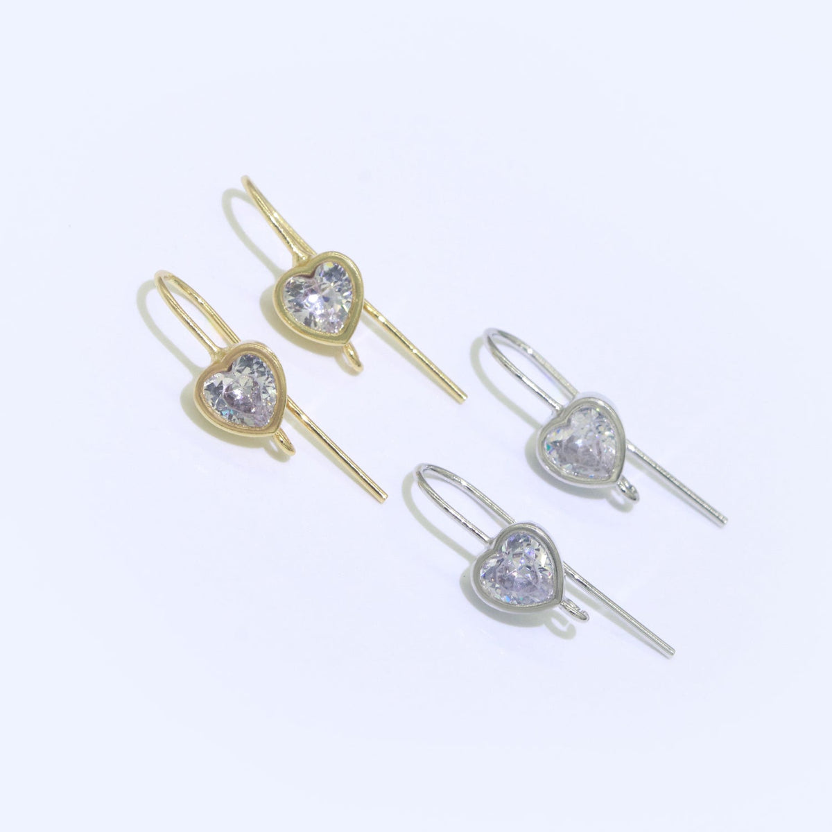 Open Link French Hook Earrings in Gold, Fish Hook Earring Eye CZ Earring Minimalist Jewelry Making Supply L-496 L-497