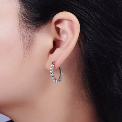 14K Gold Filled 23.5mm Micro Paved CZ Shell Pearl Dotted Latch Hoop Earrings in Gold &amp; Silver | AE993 AE994
