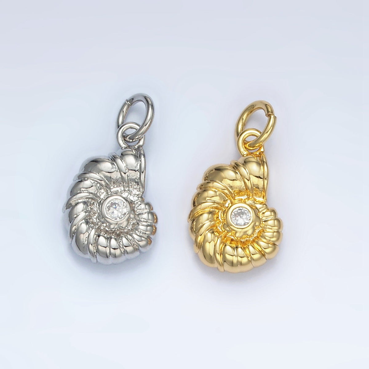 24K Gold Filled 14mm CZ Clam Sea Shell Charm in Gold &amp; Silver | AG865