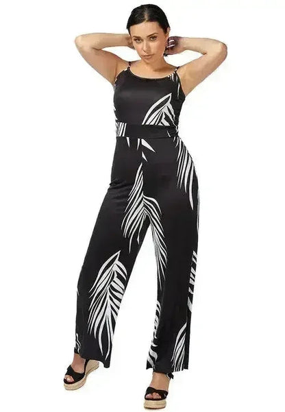 White Palm Leaf Jumpsuit - Breezy Spaghetti Strap Romper | Femstylo