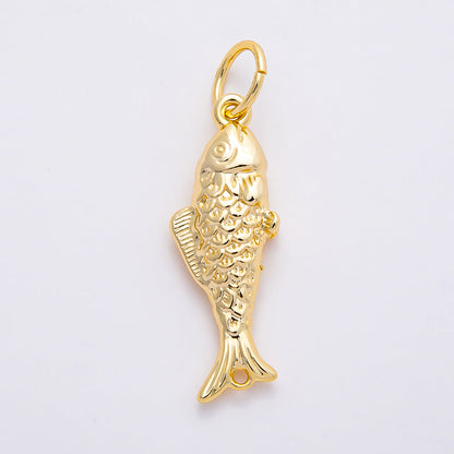 Stainless Steel 45mm Textured Multidimensional Fish Charm Pendant| J595