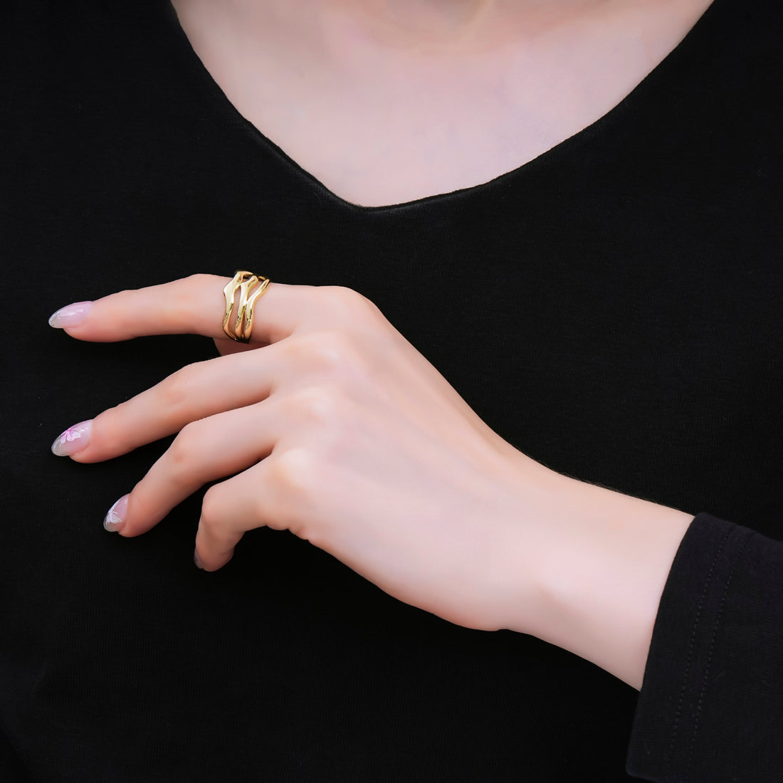 24K Gold Filled Geometric Triple Molten Band Ring in Gold &amp; Silver | O1621 O1620