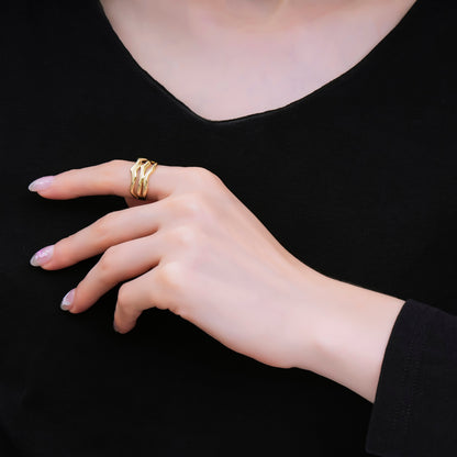 24K Gold Filled Geometric Triple Molten Band Ring in Gold &amp; Silver | O1621 O1620