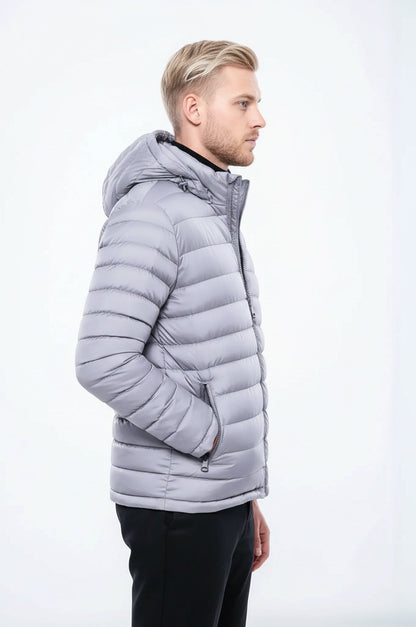 Hooded Quilted Grey Men Coat - Wessi