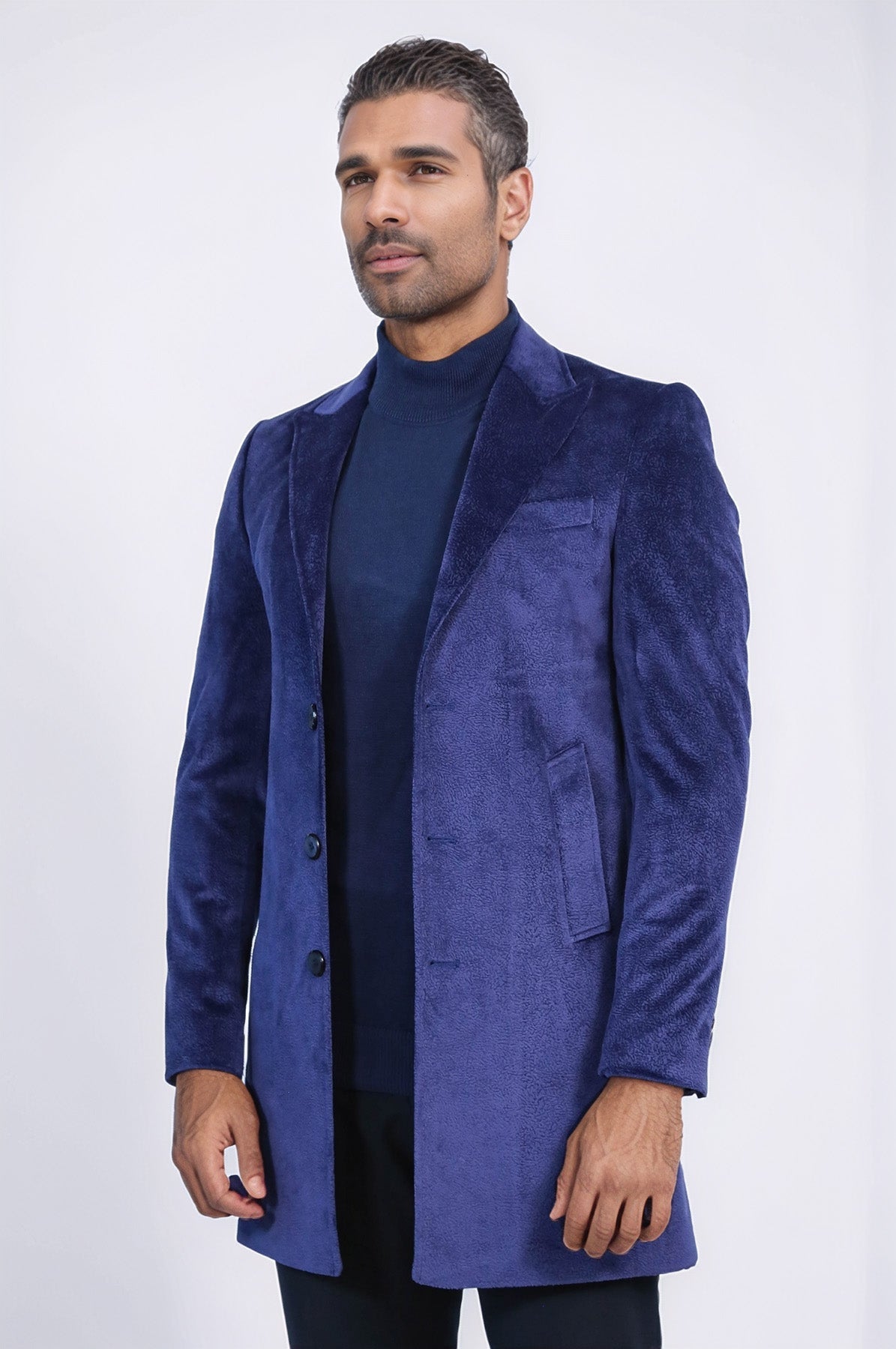 Peak Lapel Blue Men Coat - Wessi