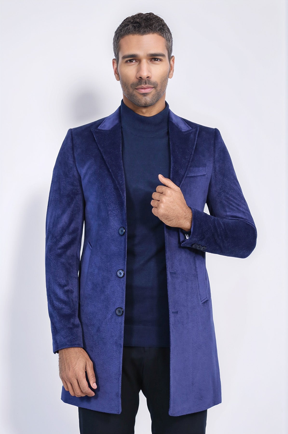 Peak Lapel Blue Men Coat - Wessi