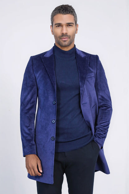 Peak Lapel Blue Men Coat - Wessi