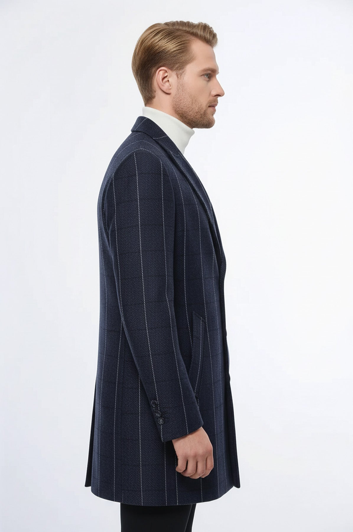 Checked Navy Blue Men Coat - Wessi