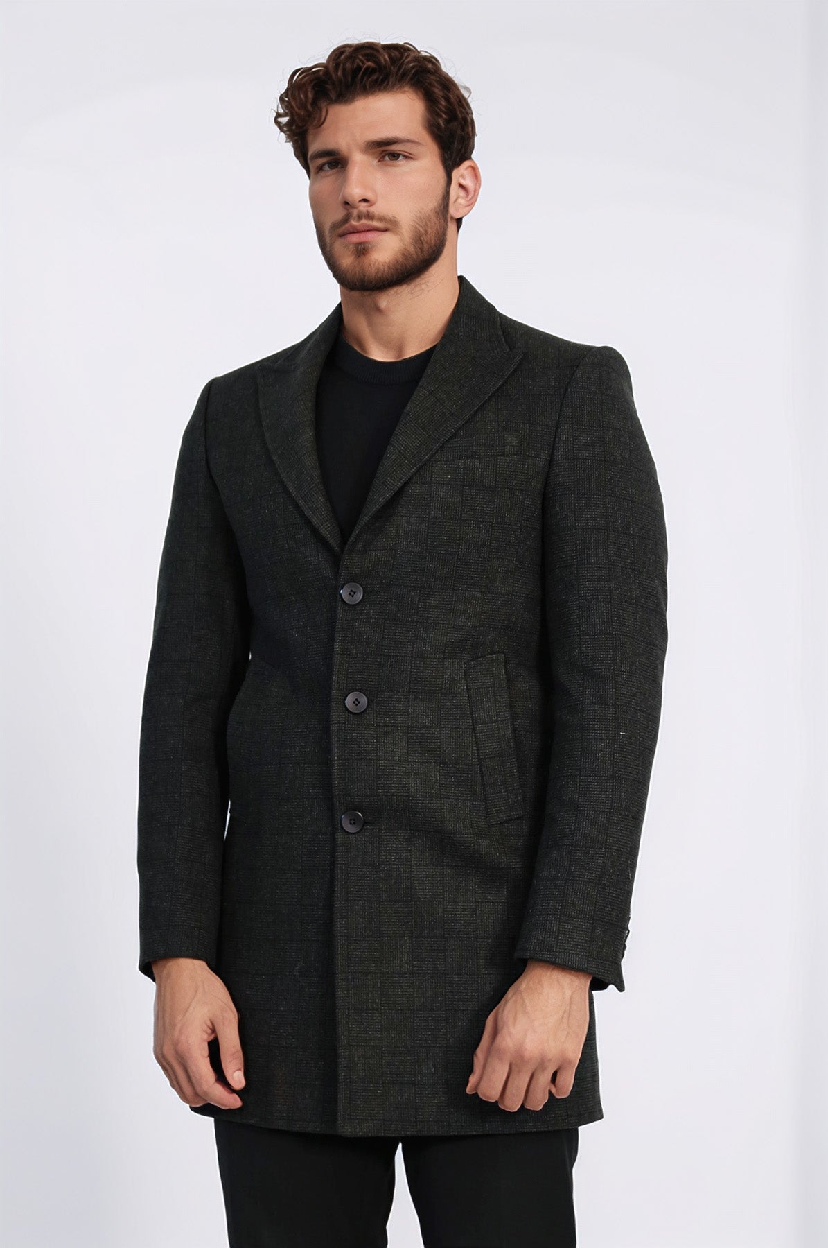 Wide Lapel Striped Slim Fit Anthracite Men Coat - Wessi