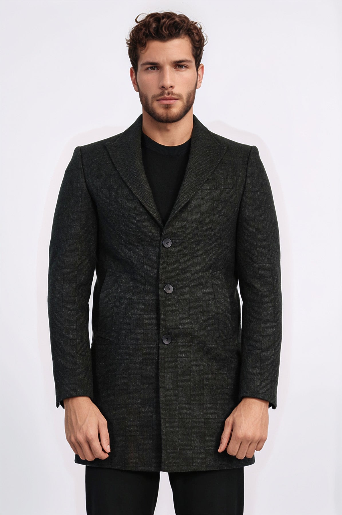 Wide Lapel Striped Slim Fit Anthracite Men Coat - Wessi