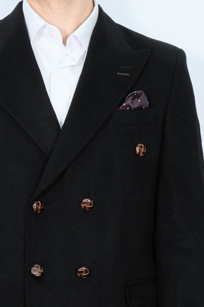 Mens Double Breasted Slim Fit Black Blazer - Wessi
