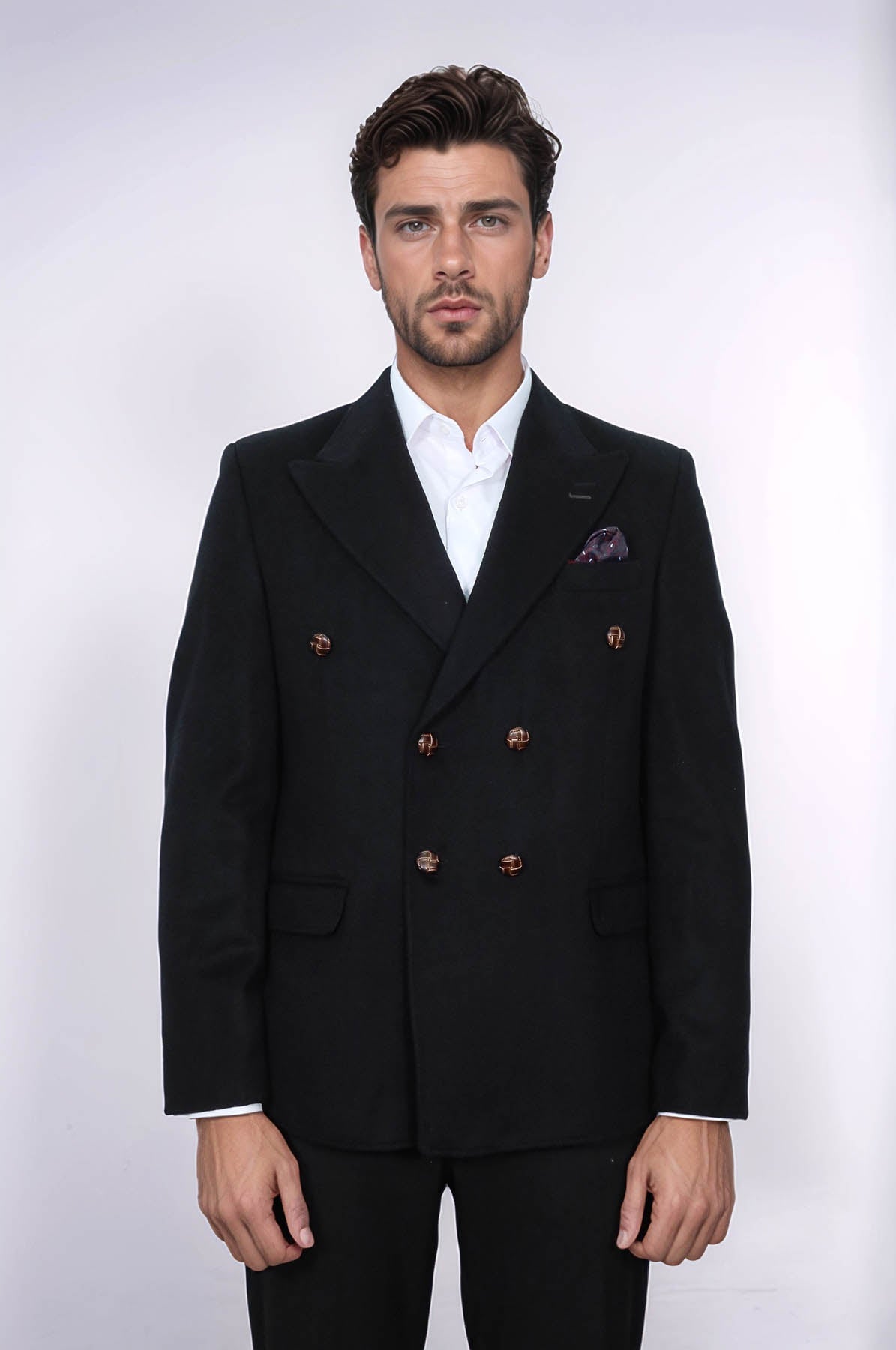 Mens Double Breasted Slim Fit Black Blazer - Wessi