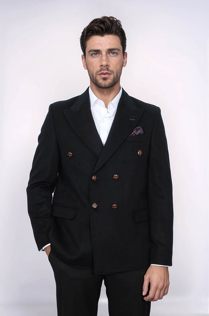 Mens Double Breasted Slim Fit Black Blazer - Wessi
