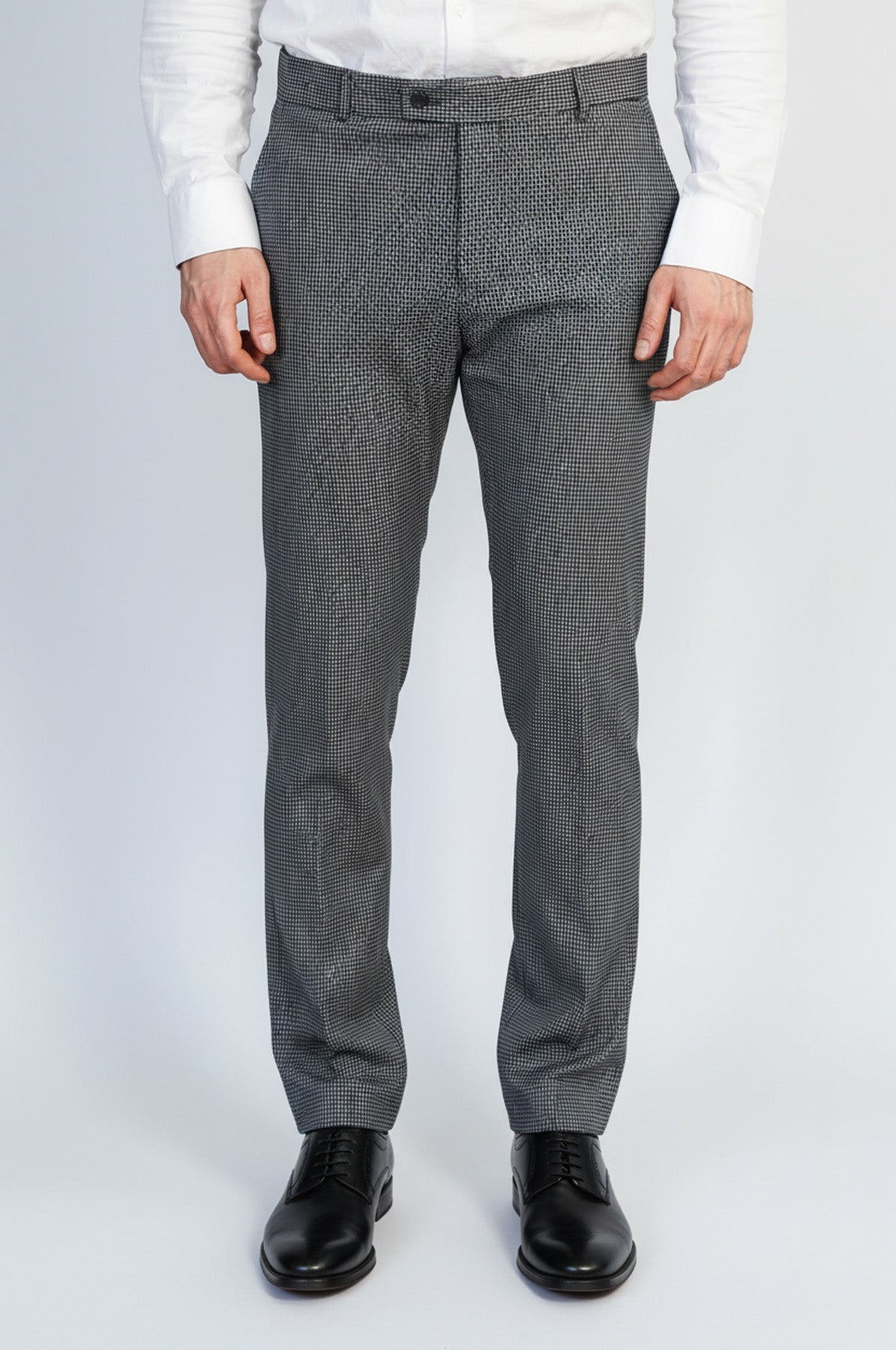 Black &amp; Grey Micro-Patterned Fabric Trousers – Wessi