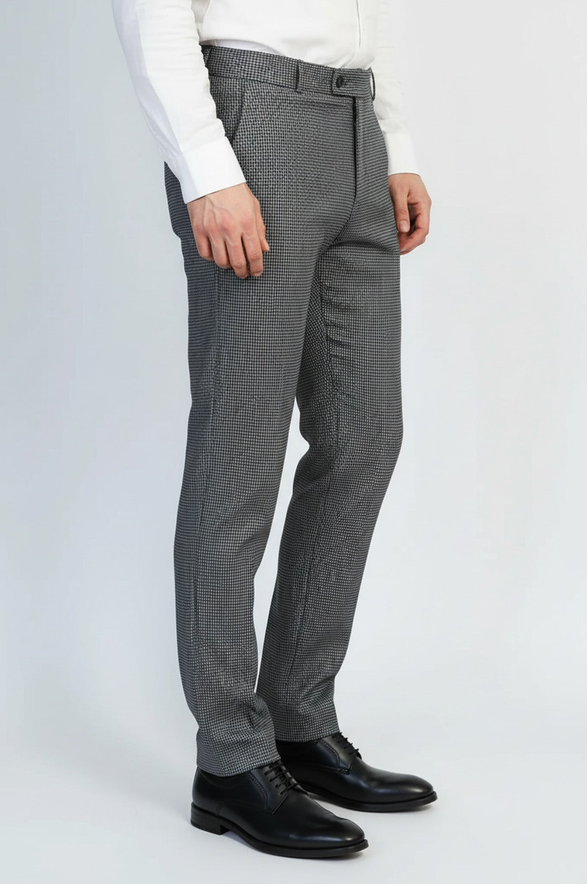 Black &amp; Grey Micro-Patterned Fabric Trousers – Wessi