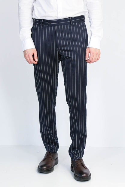 Navy White Pinstripe Slim Fit Dress Trousers – Wessi