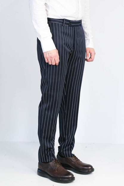 Navy White Pinstripe Slim Fit Dress Trousers – Wessi