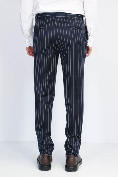 Navy White Pinstripe Slim Fit Dress Trousers – Wessi