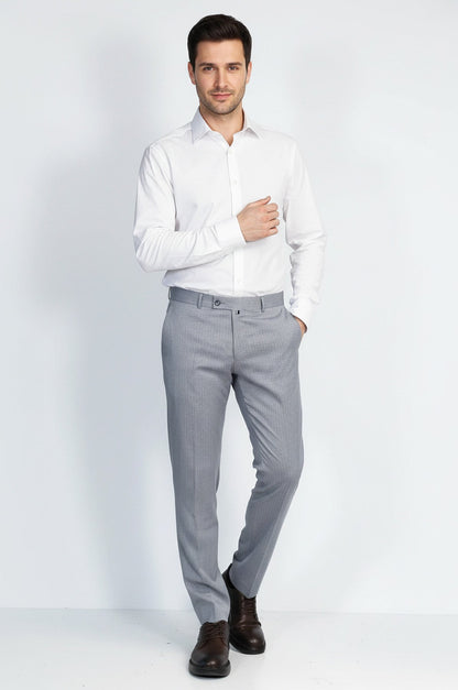 Light Grey Micro Patterned Slim Fit Dress Trousers – Wessi