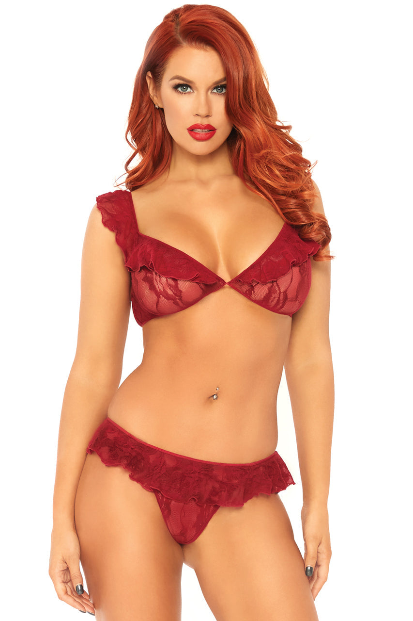 Lace Ruffle Bralette and Thong