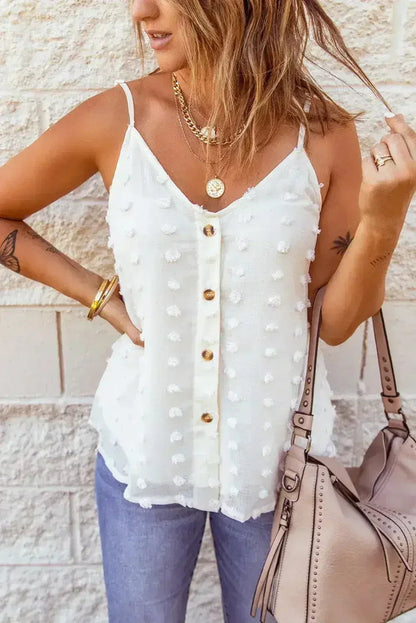 Swiss Dot Spaghetti Strap Tank Top – Cute &amp; Flowy Summer Top