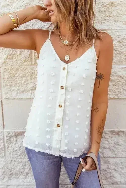 Swiss Dot Spaghetti Strap Tank Top – Cute &amp; Flowy Summer Top