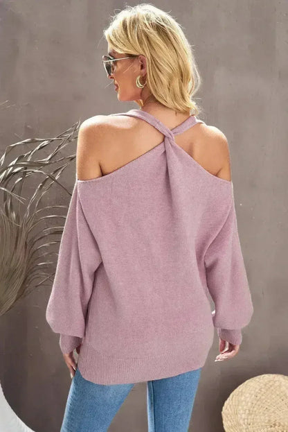 Cute Pink Cold Shoulder Sweater
