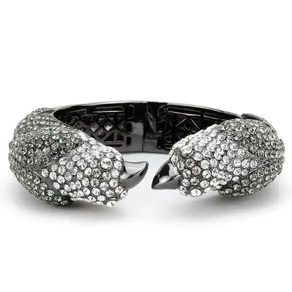 LO4333 Ruthenium Brass Bangle – Multi-Color Crystal Statement Piece