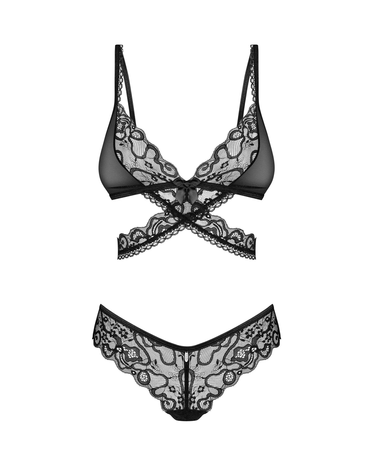 Obsessive Blomentis Soft Lace Bra &amp; Sheer Thong Set