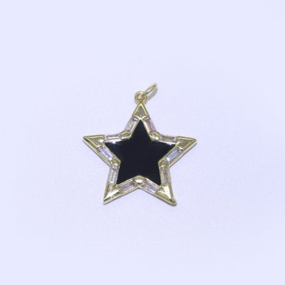 16K Gold Filled 25mm Enamel Baguette CZ Celestial Star Charm | M325 - M335 Charms-00325