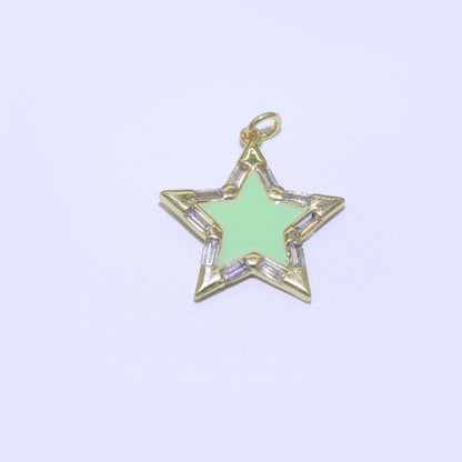 16K Gold Filled 25mm Enamel Baguette CZ Celestial Star Charm | M325 - M335 Charms-00325