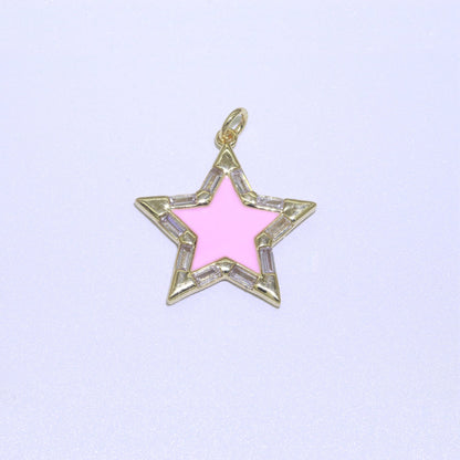 16K Gold Filled 25mm Enamel Baguette CZ Celestial Star Charm | M325 - M335 Charms-00325