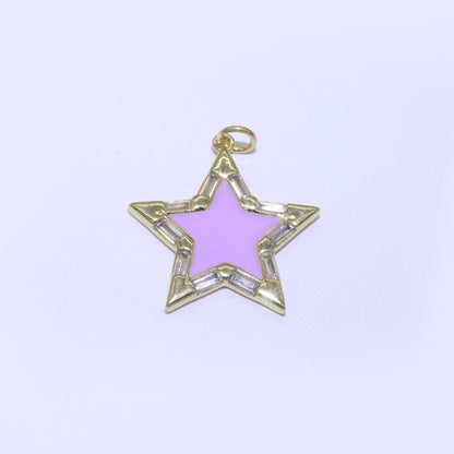 16K Gold Filled 25mm Enamel Baguette CZ Celestial Star Charm | M325 - M335 Charms-00325