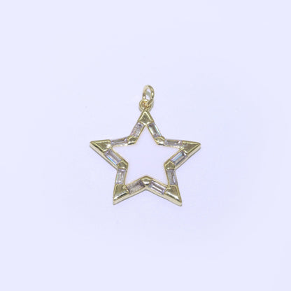 16K Gold Filled 25mm Enamel Baguette CZ Celestial Star Charm | M325 - M335 Charms-00325