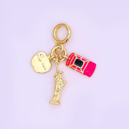 24K Gold Filled New York Big Apple Multidimensional Rhondelle Drop Charm | M336