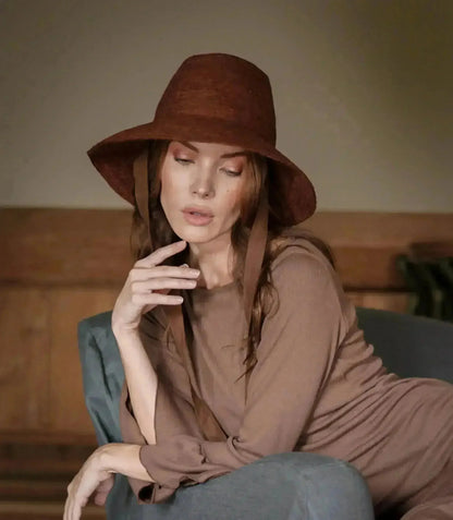 MEG Jute Straw Hat - Burnt Sienna | Tall Crown &amp; Linen Lining