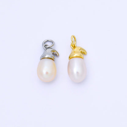 24K Gold Filled 17.5mm White Shell Pearl Oval Bezel Charm in Gold &amp; Silver | AF590