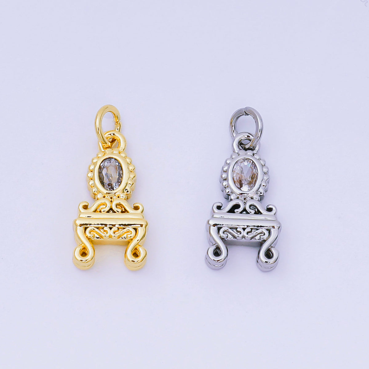 14K Gold Filled Clear CZ Vanity Table 3D Multidimensional Charm in Gold &amp; Silver | AJ483