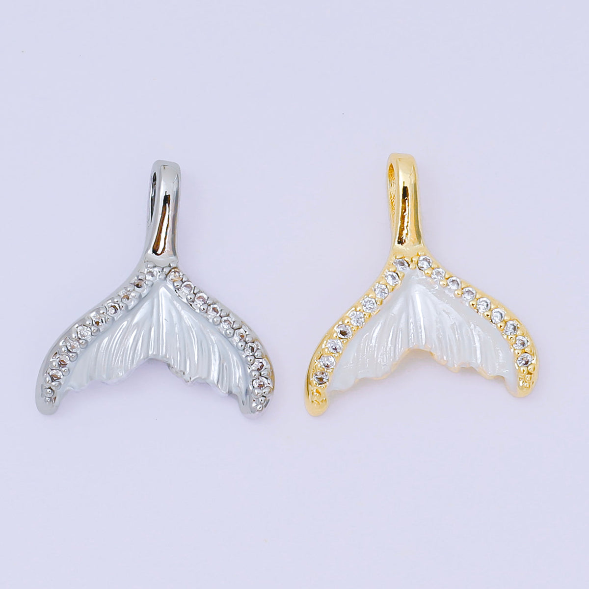 24K Gold Filled 16mm Micro Paved CZ Shell Pearl Mermaid Tail Fish Pendant in Gold &amp; Silver | AA1575