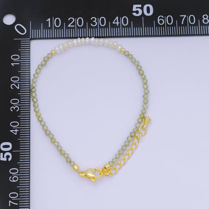 24K Gold Filled Shell Pearl Multifaceted Natural Gemstone Bead 6.69 Inch Bracelet w. Extender | WA-03695 ~ WA-03717
