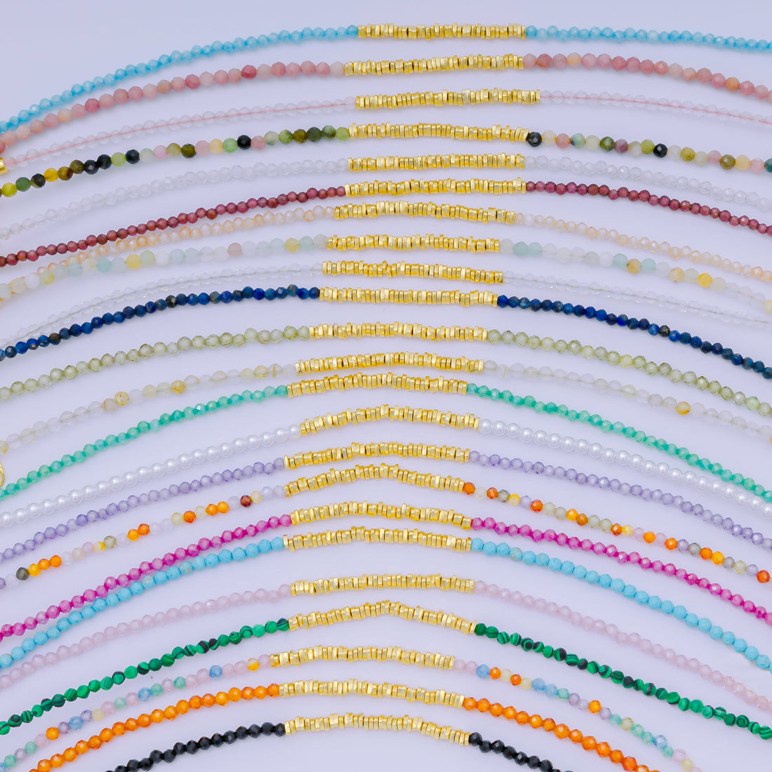 24K Gold Filled Multifaceted Bead Natural Gemstone Bead Bracelet w. Extender | WA-03672 ~ WA-03694