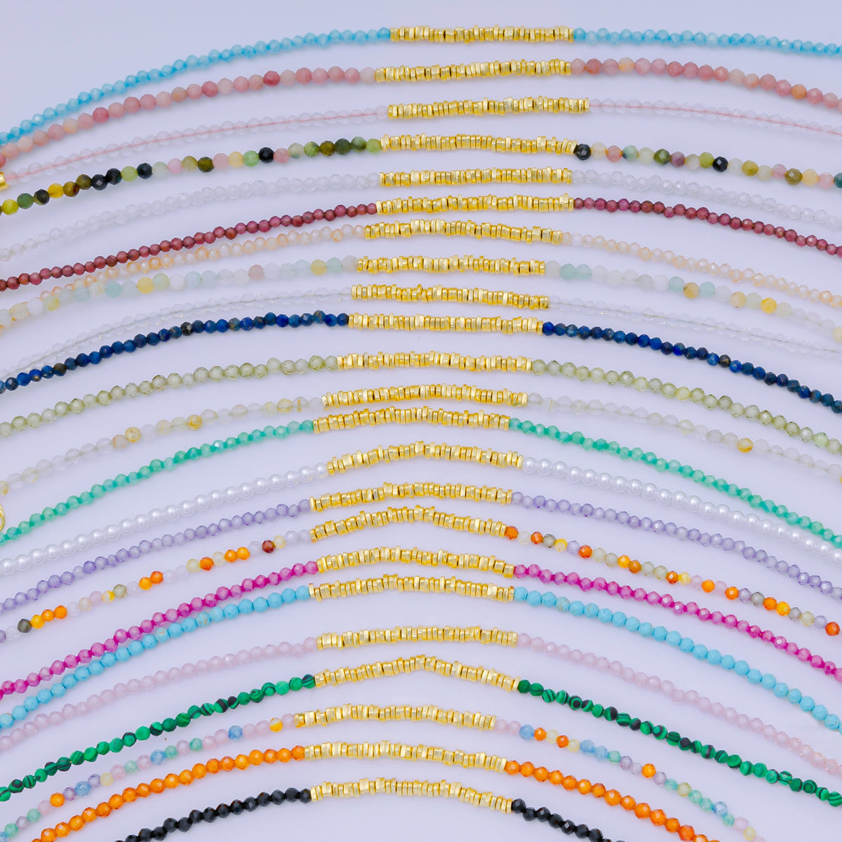 24K Gold Filled Multifaceted Bead Natural Gemstone Bead Bracelet w. Extender | WA-03672 ~ WA-03694