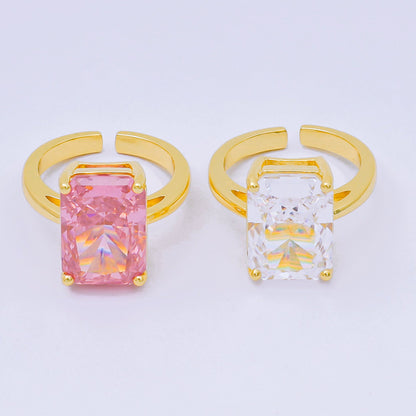 24K Gold Filled Pink, Clear Baguette CZ Solitaire Engagement Ring | O1035 O1059