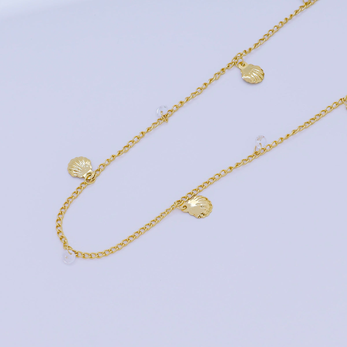 24K Gold Filled 2mm Round CZ Seashell Curb Unfinished Chain by Yard | ROLL-01673