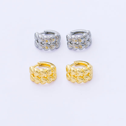 24K Gold Filled 12mm Double Row Heart Huggie Earrings in Gold &amp; Silver | AB1611 AB1612