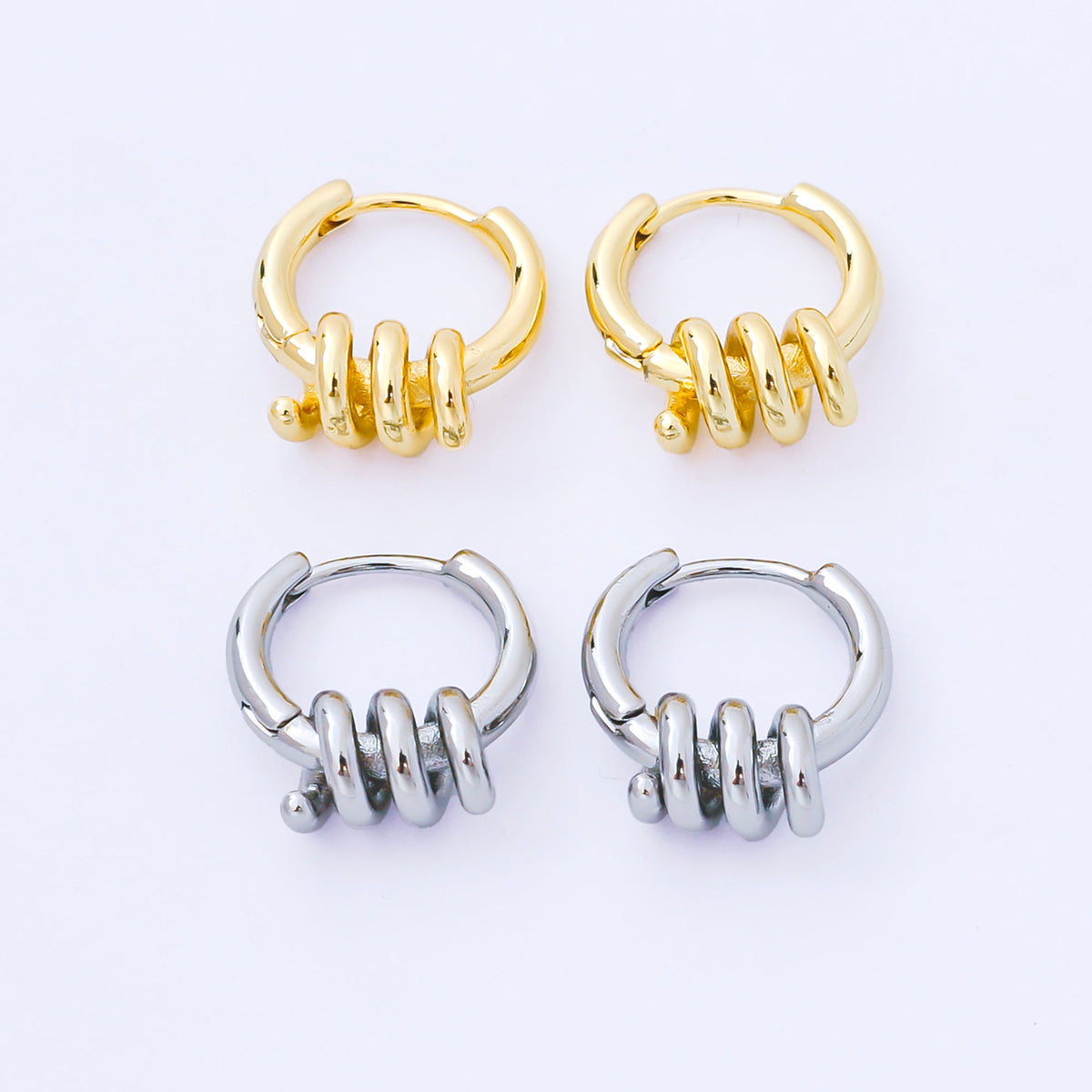 24K Gold Filled 15mm Twisted Spring Huggie Earrings in Gold &amp; Silver | AB1628 AB1629