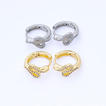24K Gold Filled 15mm Micro Paved CZ Curved Snake Huggie Earrings in Silver &amp; Huggie | AB1619 AB1620