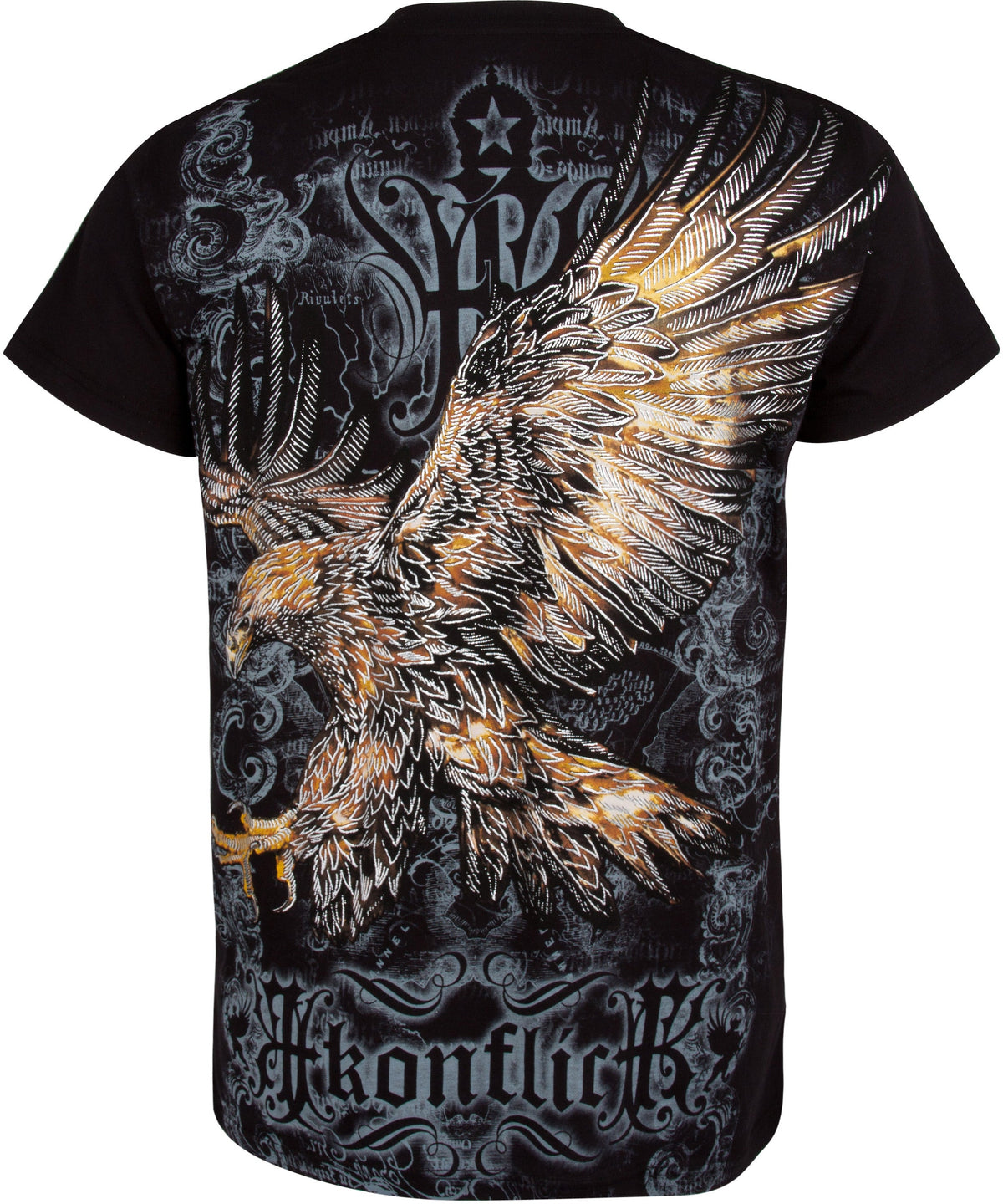 Sakkas Clutching Eagle &amp; Fleur De Lis Metallic Silver Embossed Cotton T-Shirt