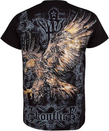 Sakkas Clutching Eagle &amp; Fleur De Lis Metallic Silver Embossed Cotton T-Shirt