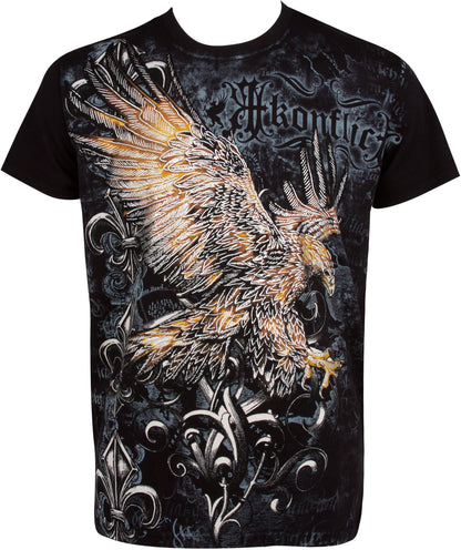 Sakkas Clutching Eagle &amp; Fleur De Lis Metallic Silver Embossed Cotton T-Shirt